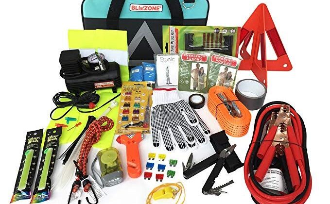 Blikzone Aqua Emergency Car Kit For Vehicles Road Trip Essential For Adults, Car Accessories For Women With Jumper Cables, Heavy Duty Digital Air Compressor, Multitool Automotive Car Essentials